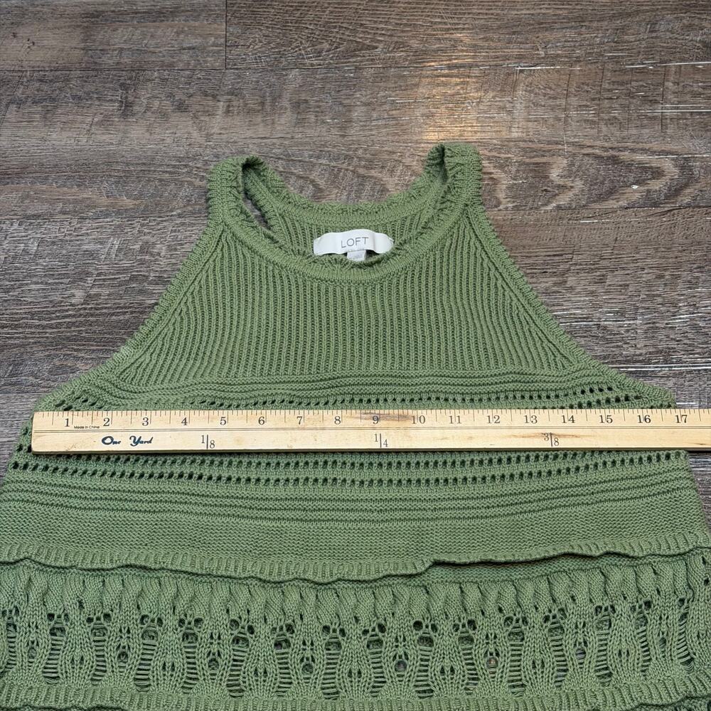 LOFT Textured Pointelle Sweater Tank Top Olive Green Crochet Knit size Medium - Picture 4 of 7